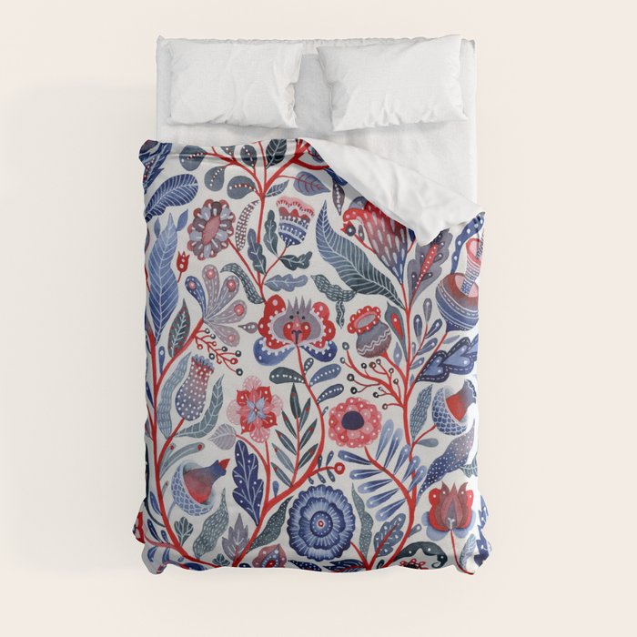 Botanical in red and blue Duvet Cover Gallery Image 8