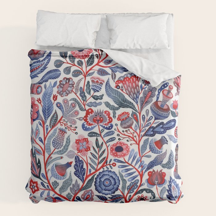 Botanical in red and blue Duvet Cover Gallery Image 7