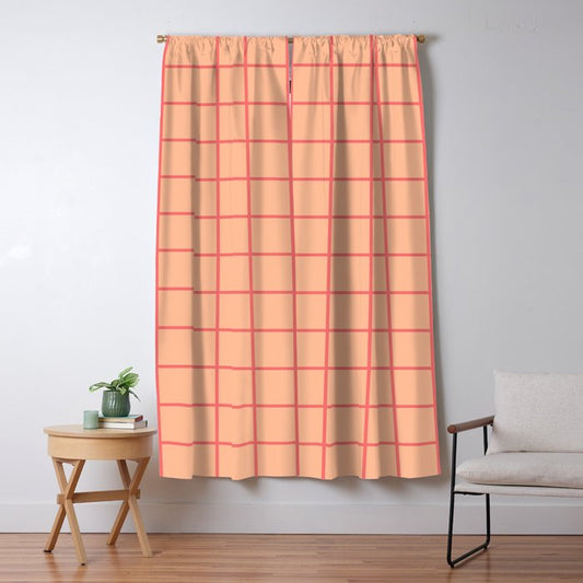 Peach Pink Grid Minimal Geometric Pattern Window Curtain Gallery Image 1