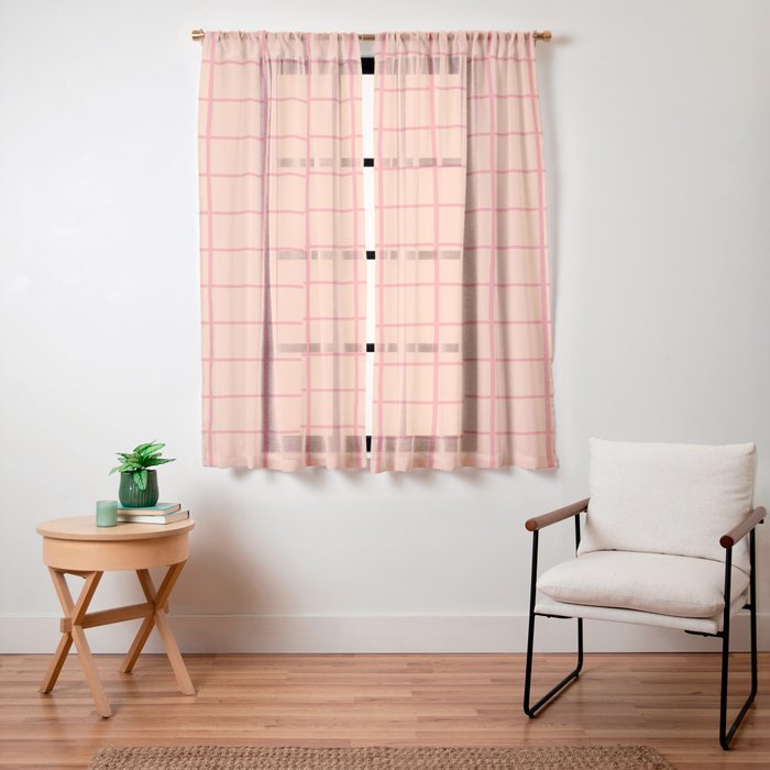 Peach Pink Grid Minimal Geometric Pattern Window Curtain Gallery Image 19