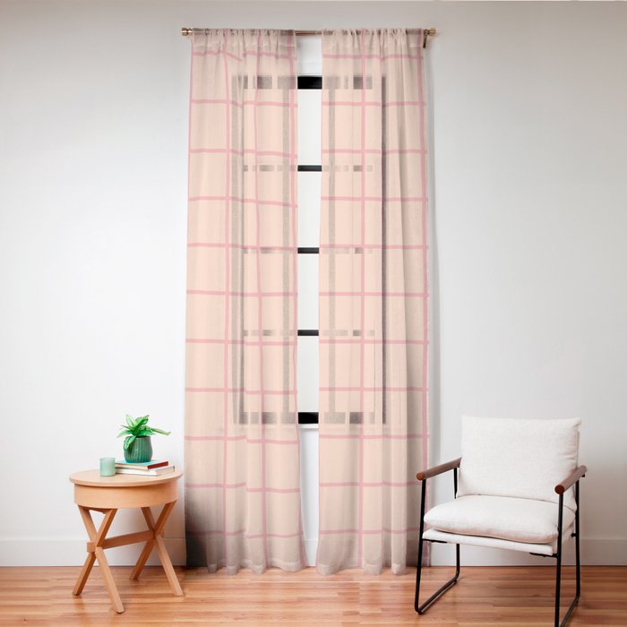 Peach Pink Grid Minimal Geometric Pattern Window Curtain Gallery Image 24