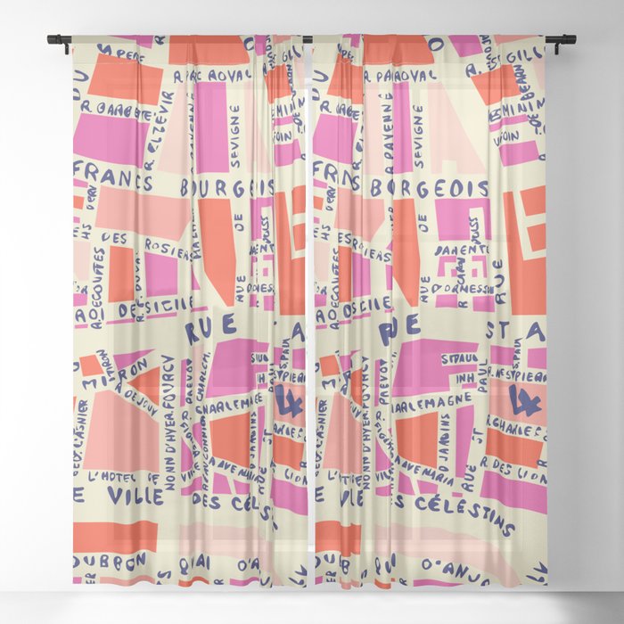 paris map pink Window Curtain Gallery Image 17
