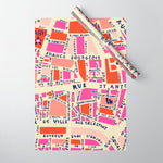 paris map pink Wrapping Paper Gallery Image 1