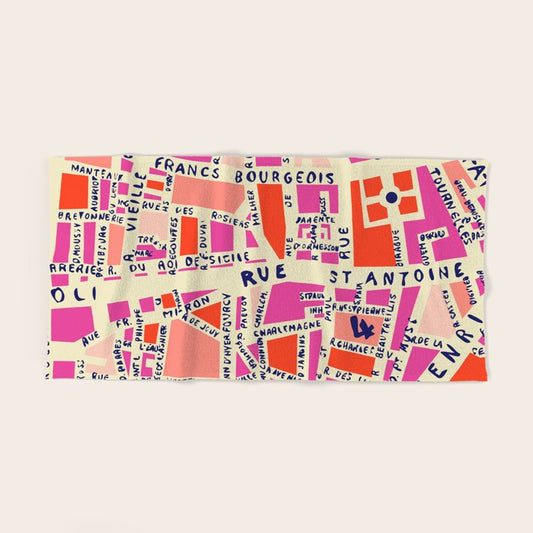 paris map pink Hand & Bath Towel Gallery Image 2