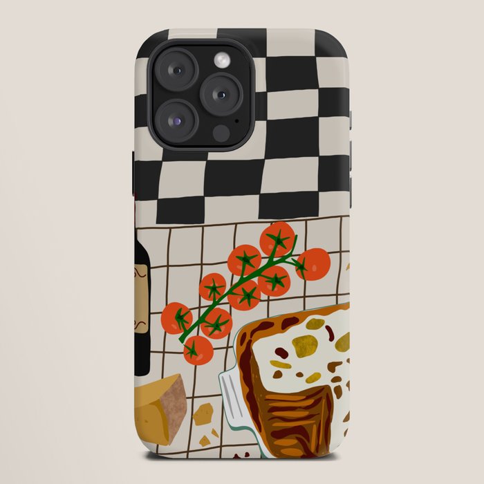 Lasagna parmesan and wne dinner - homemade meal illustration iPhone Case Gallery Image 12