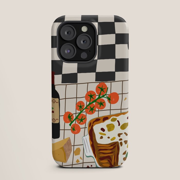 Lasagna parmesan and wne dinner - homemade meal illustration iPhone Case Gallery Image 19