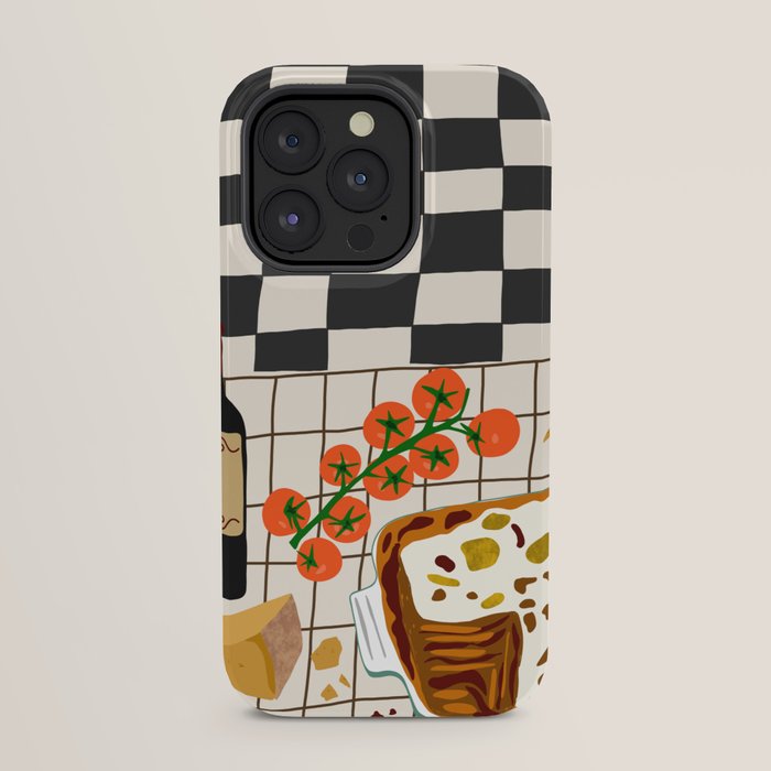 Lasagna parmesan and wne dinner - homemade meal illustration iPhone Case Gallery Image 31