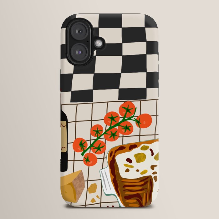 Lasagna parmesan and wne dinner - homemade meal illustration iPhone Case Gallery Image 14