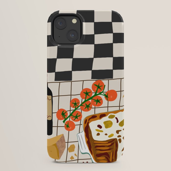 Lasagna parmesan and wne dinner - homemade meal illustration iPhone Case Gallery Image 30