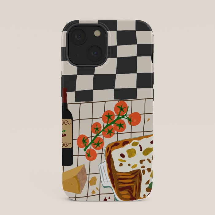 Lasagna parmesan and wne dinner - homemade meal illustration iPhone Case Gallery Image 33