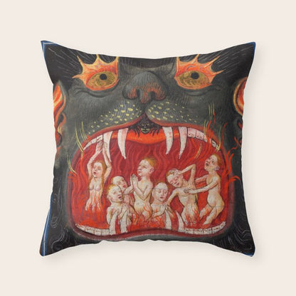 The mouth of Hell medieval art Throw Pillow Gallery Image 1
