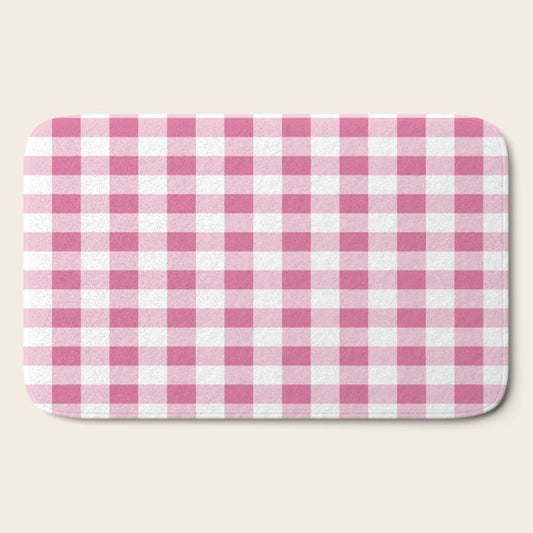 Gingham Large Pink White Bath Mat Gallery Image 2