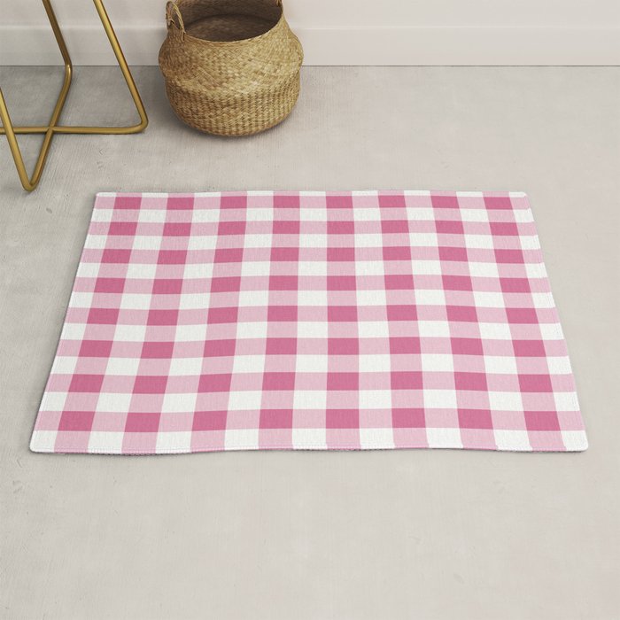 Gingham Large Pink White Rug Gallery Image 1