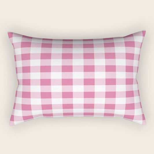 Gingham Large Pink White Rectangular Pillow Gallery Image 1