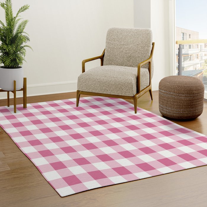 Gingham Large Pink White Rug Gallery Image 3