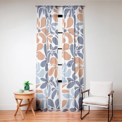 Abstract Flowers, Orange, Blue and White Window Curtain Gallery Image 24