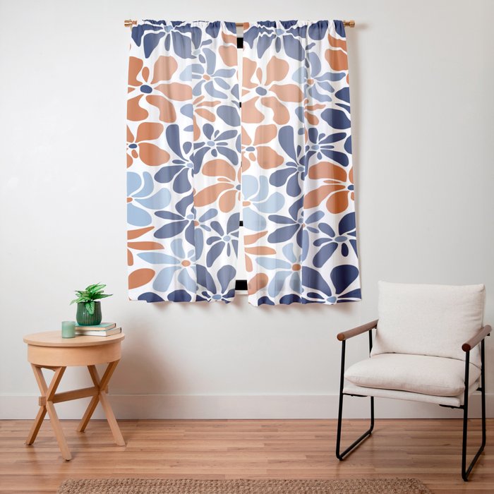 Abstract Flowers, Orange, Blue and White Window Curtain Gallery Image 15