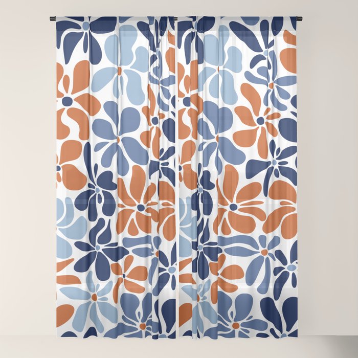 Abstract Flowers, Orange, Blue and White Window Curtain Gallery Image 18