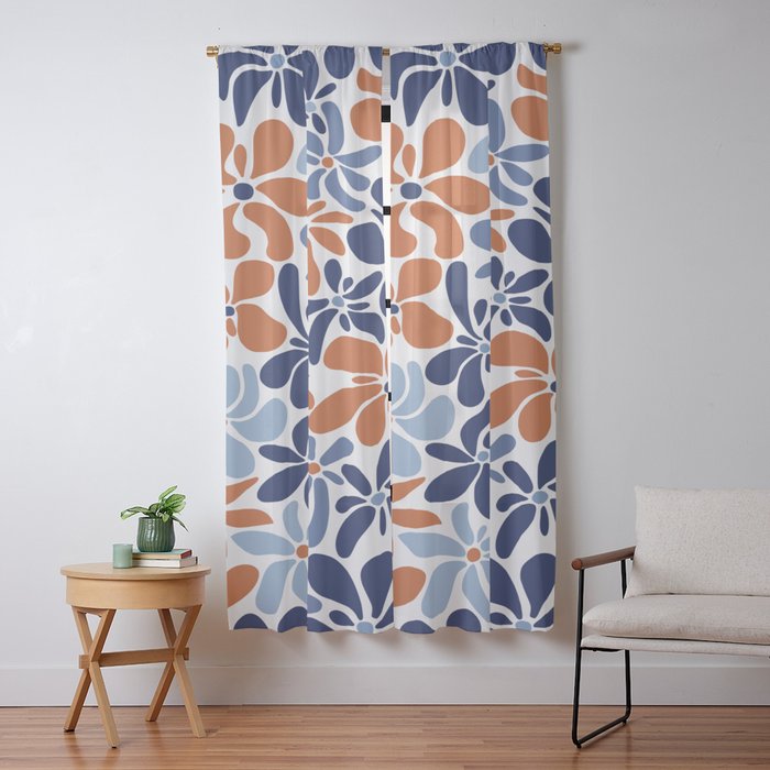 Abstract Flowers, Orange, Blue and White Window Curtain Gallery Image 13