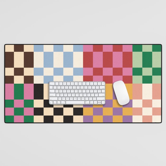 Retro 70s Colorful Patchwork Checkerboard Desk Mat Gallery Image 1