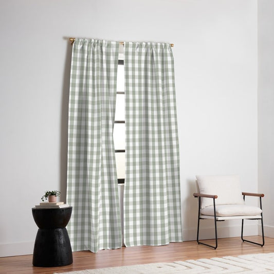 Desert Sage Grey Green and White Gingham Check Window Curtain Gallery Image 2