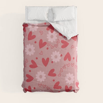 Hearts and Flowers on Tea Rose Pink Comforter Gallery Image 3