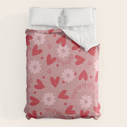 Hearts and Flowers on Tea Rose Pink Comforter Gallery Image 1