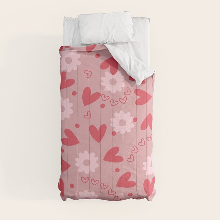 Hearts and Flowers on Tea Rose Pink Comforter Gallery Image 4
