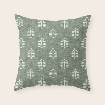 block print palm on sage Throw Pillow Gallery Image 1
