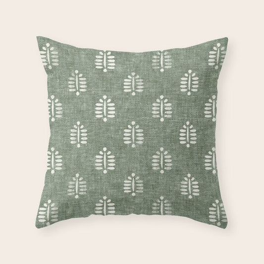 block print palm on sage Throw Pillow Gallery Image 1