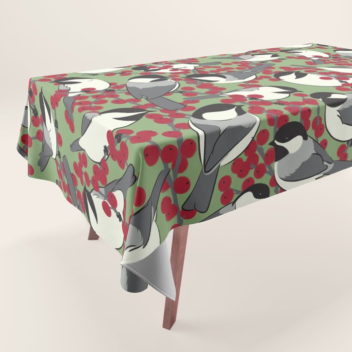 Chickadees & Winterberry Holly Tablecloth Gallery Image 1