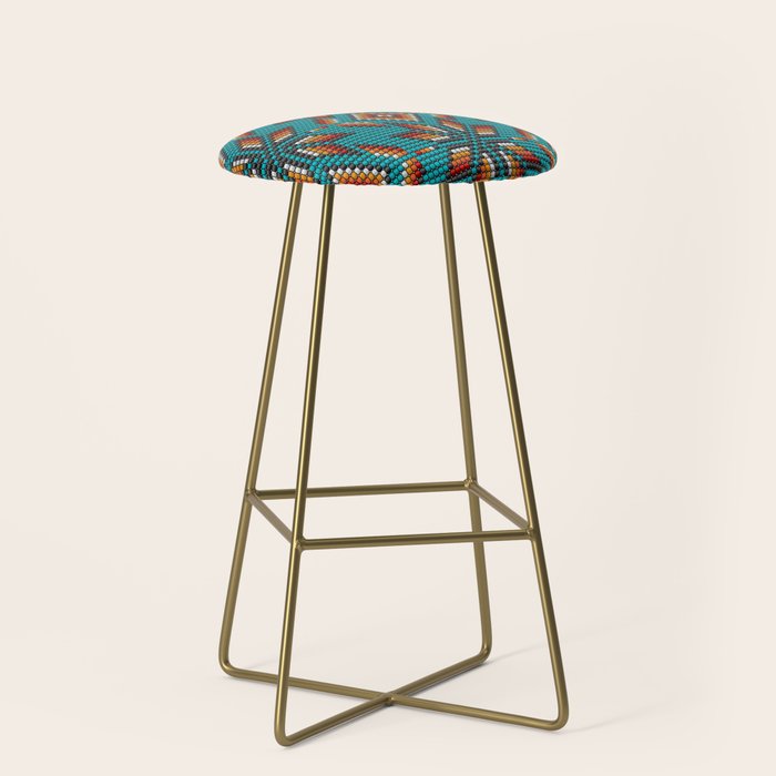 Modern colorful beaded boho aztec kilim pattern on teal Stool Gallery Image 2