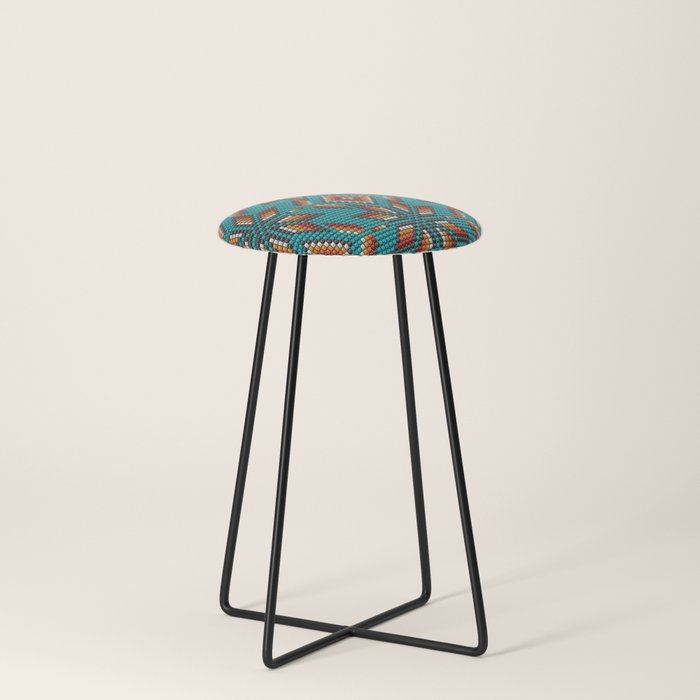 Modern colorful beaded boho aztec kilim pattern on teal Stool Gallery Image 3