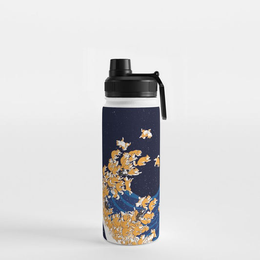 Shiba Inu The Great Wave in Night Water Bottle Gallery Image 2