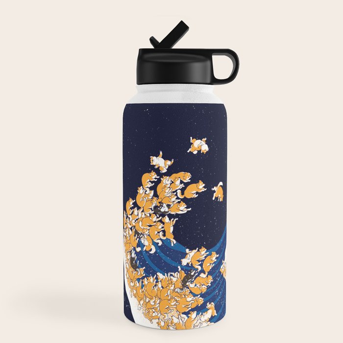 Shiba Inu The Great Wave in Night Water Bottle Gallery Image 4