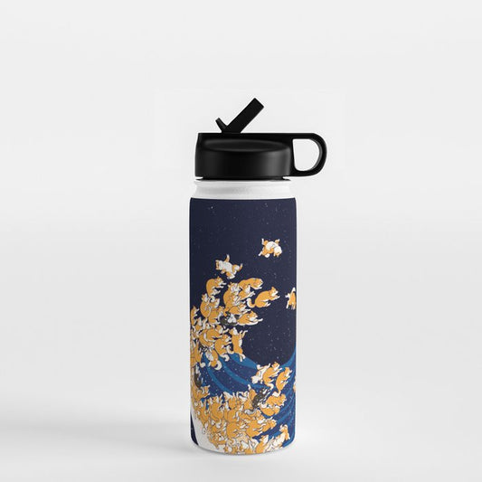 Shiba Inu The Great Wave in Night Water Bottle Gallery Image 1