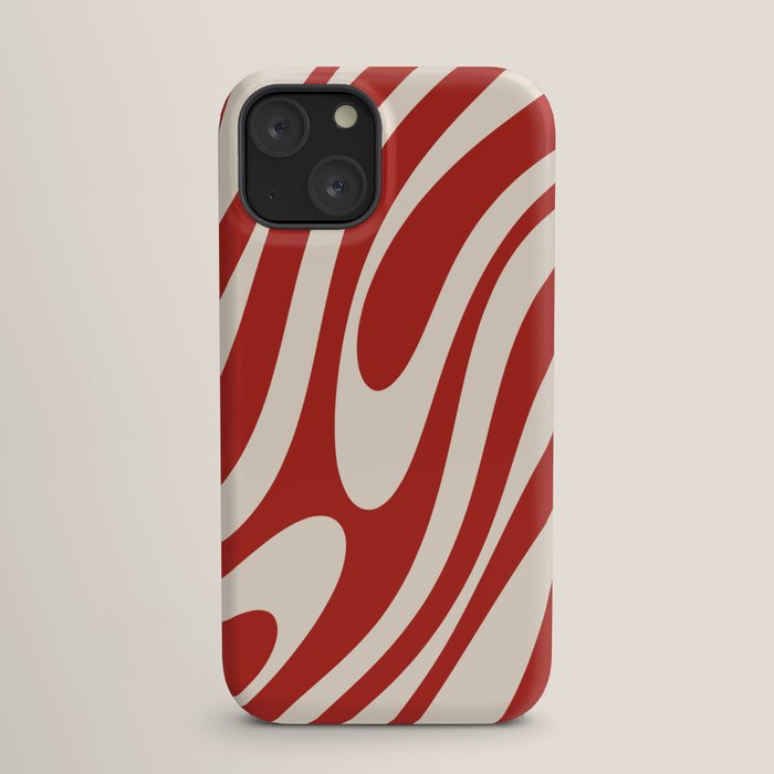 Wavy Loops Retro Abstract Pattern Red and Almond Cream iPhone Case Gallery Image 17