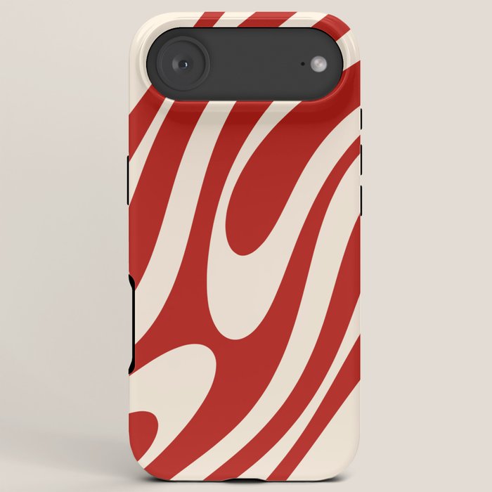Wavy Loops Retro Abstract Pattern Red and Almond Cream iPhone Case Gallery Image 6