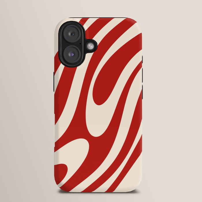 Wavy Loops Retro Abstract Pattern Red and Almond Cream iPhone Case Gallery Image 13