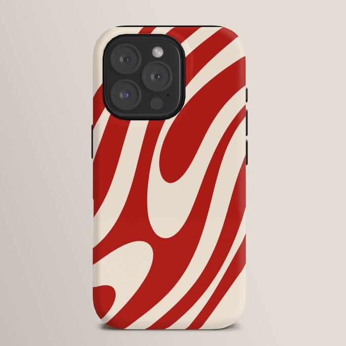 Wavy Loops Retro Abstract Pattern Red and Almond Cream iPhone Case Gallery Image 15