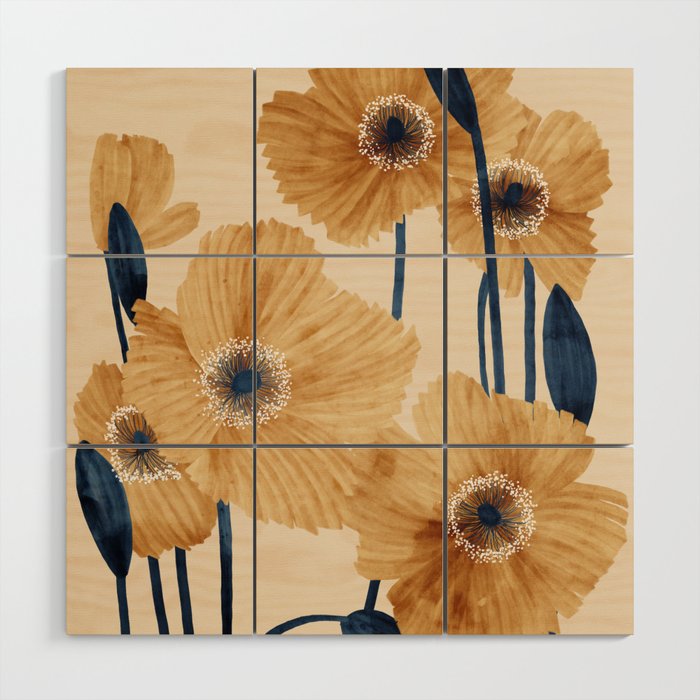Poppies flowers watercolor Wood Wall Art Gallery Image 2