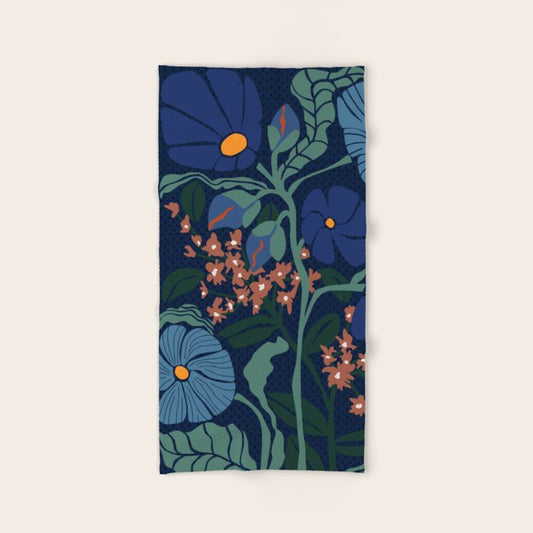 Klimt flower dark blue Bath Towel Gallery Image 2