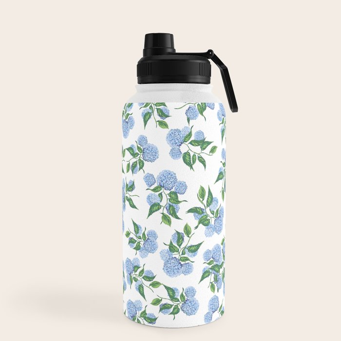 Hydrangea blue flowers, botanicals, blue and white floral Water Bottle Gallery Image 5