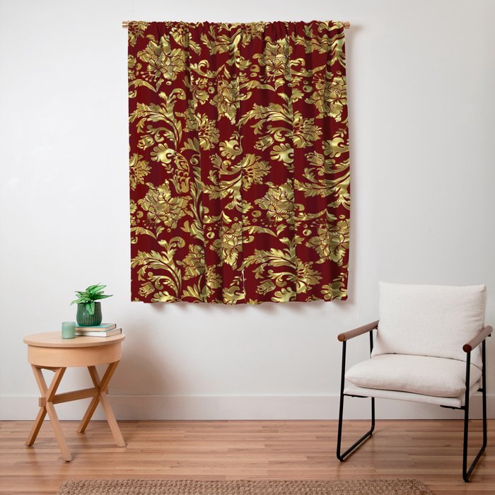 Red & Gold Floral Damasks Pattern Window Curtain Gallery Image 7