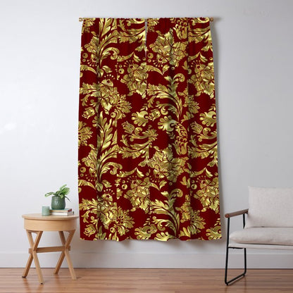 Red & Gold Floral Damasks Pattern Window Curtain Gallery Image 1