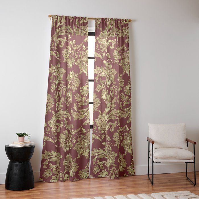 Red & Gold Floral Damasks Pattern Window Curtain Gallery Image 10