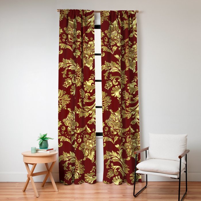 Red & Gold Floral Damasks Pattern Window Curtain Gallery Image 8