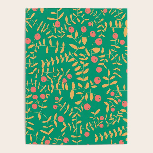 Block print berries bright green Poster Gallery Image 1