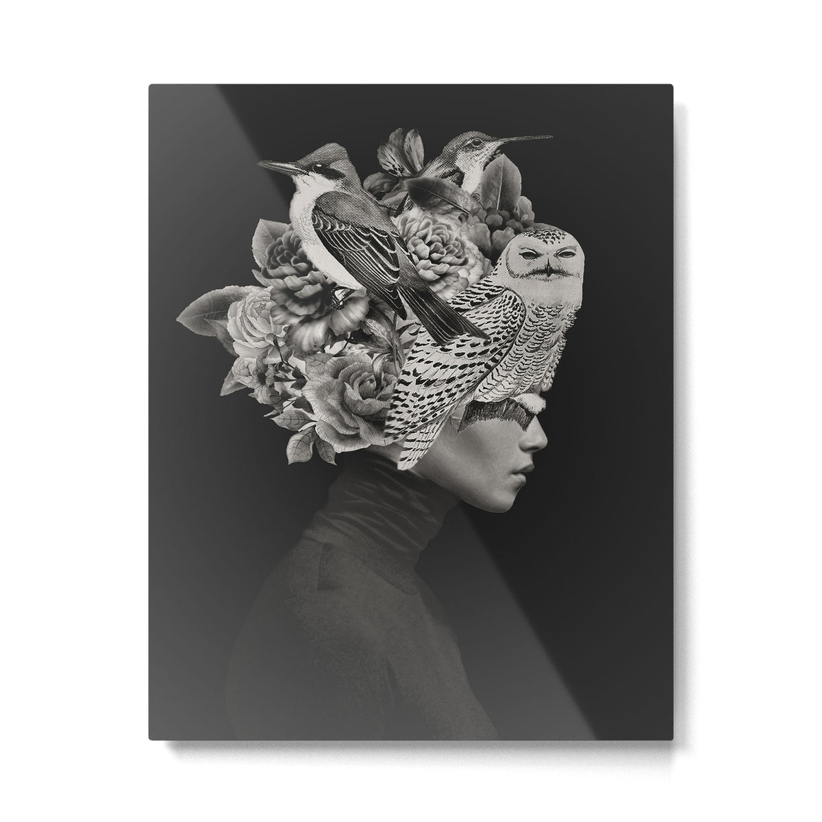 Lady with Birds(portrait) Metal Print Gallery Image 1