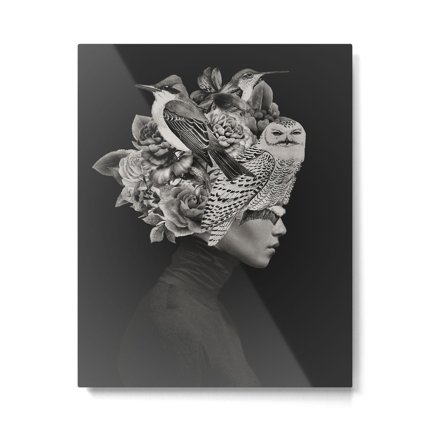 Lady with Birds(portrait) Metal Print Gallery Image 4